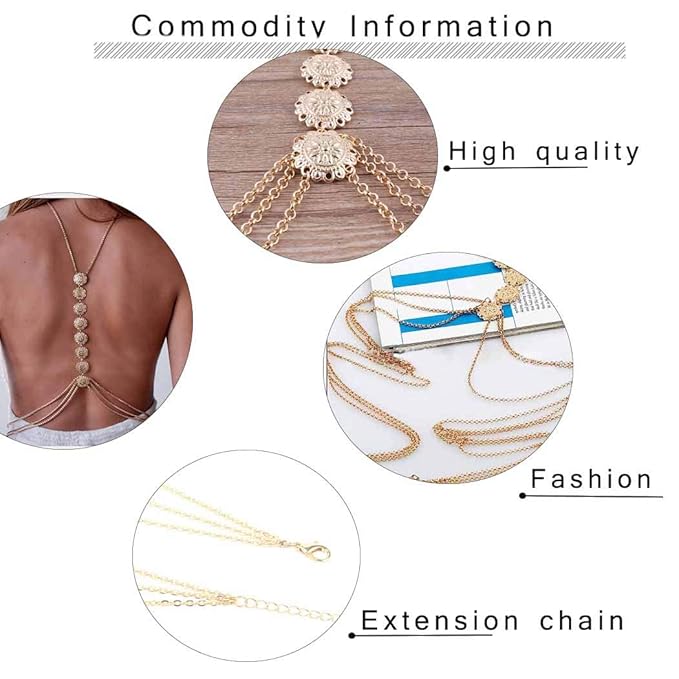 8-Ring Gold Body Chain Layered Sexy Tassels - Summer Bikini Beach Waist Chain Jewelry