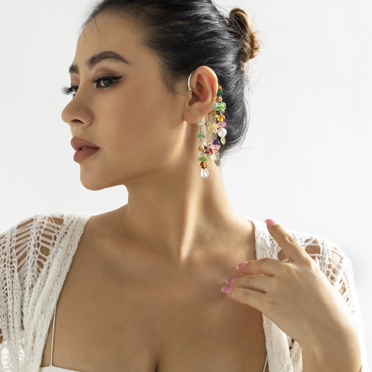Colorful Drop Earrings - Multi-Color Earrings - Tassel Ear Cuff - 1PC