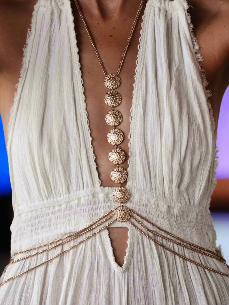 8-Ring Gold Body Chain Layered Sexy Tassels - Summer Bikini Waist Chain Jewelry