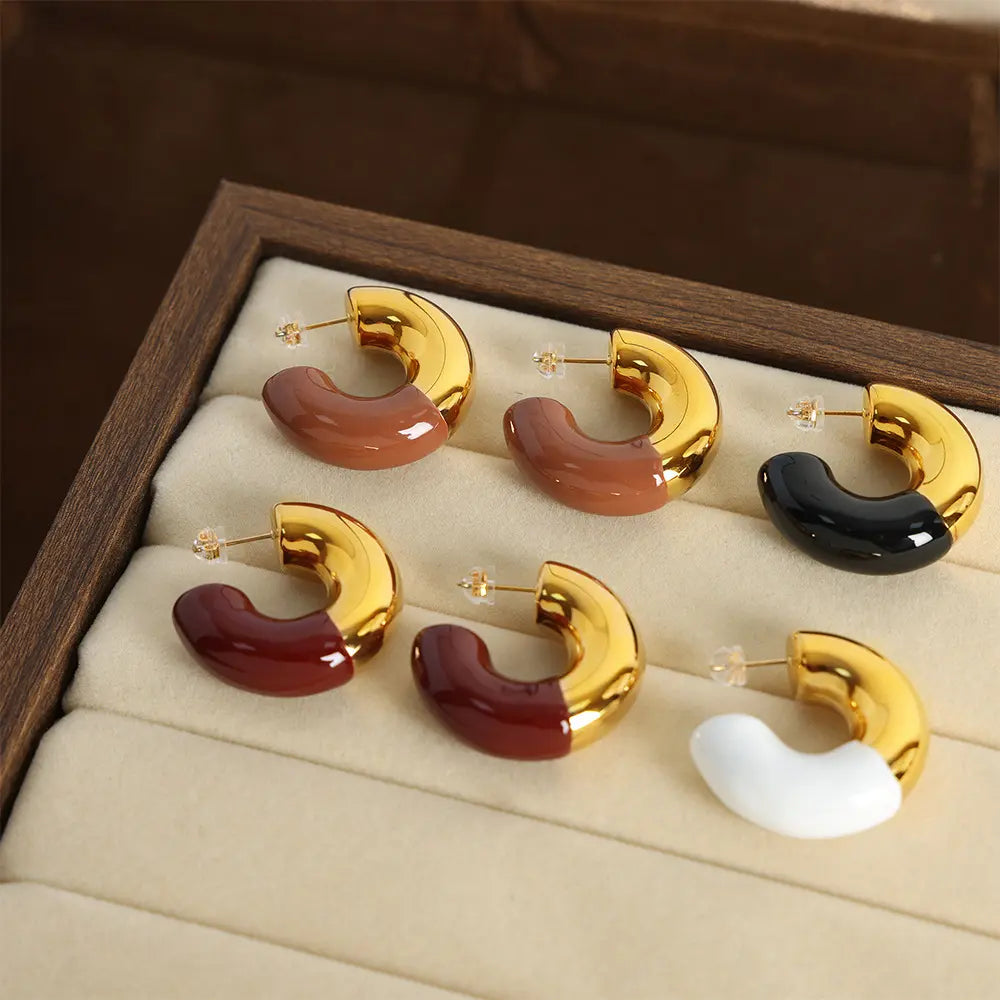 Bold Enamel Hoop Earrings – Chunky Gold & Color-Block Statement Jewelry