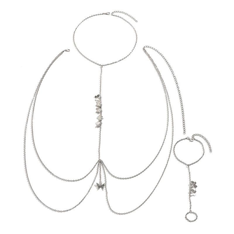 Butterfly Layered Body Chain Set – Elegant Chest & Hand Jewelry for Women