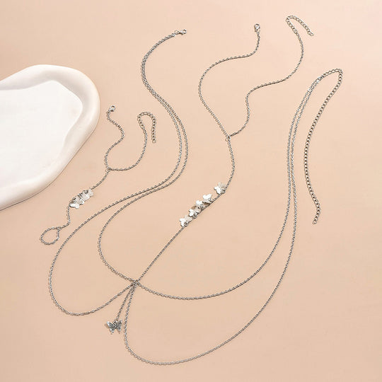 Butterfly Layered Body Chain Set – Elegant Chest & Hand Jewelry for Women