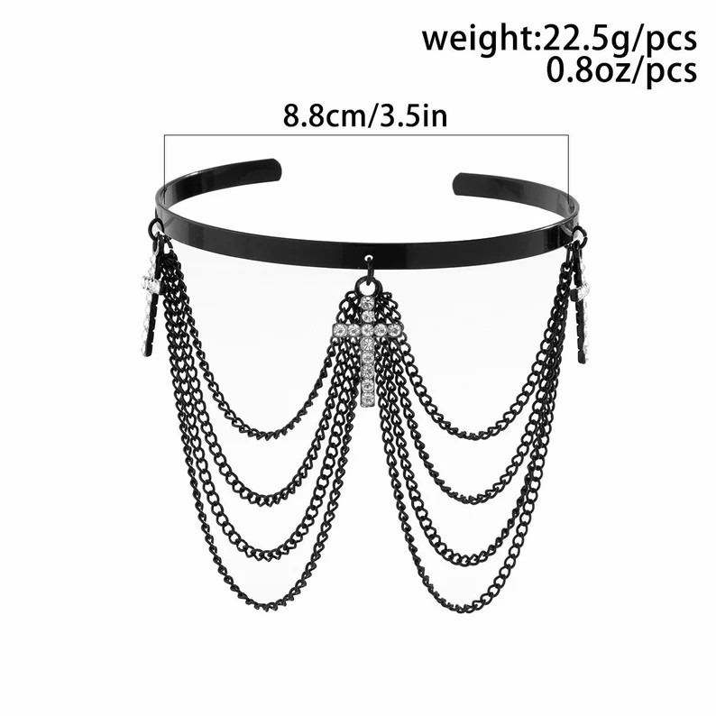 Cubic Zirconia Cross Tassel Arm Cuff - Elegant Chain Bracelet