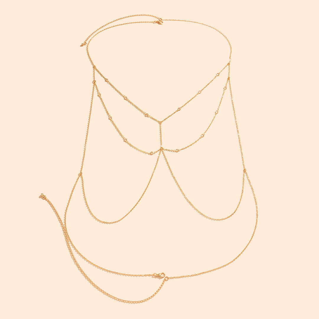 Dainty Gold Body Chain – Minimalist Layered Chest Jewelry for Women