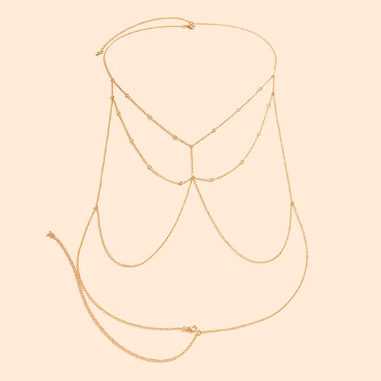Dainty Gold Body Chain – Minimalist Layered Chest Jewelry for Women