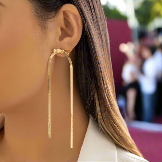 Elegant Bow Herringbone Chain Dangle Earrings - Statement Jewelry