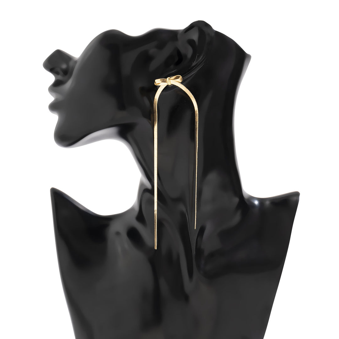 Elegant Bow Herringbone Chain Dangle Earrings - Statement Jewelry
