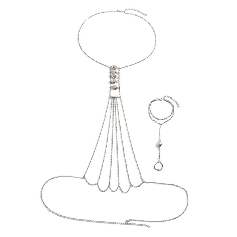 Elegant Stone Body Chain Jewelry Set – Statement Chest & Hand Chain for Women