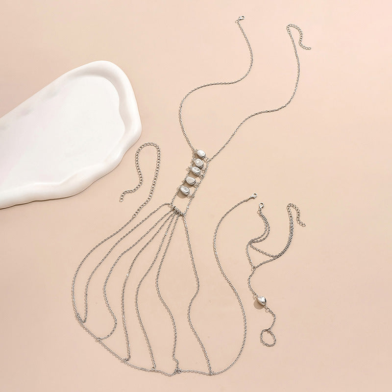 Elegant Stone Body Chain Jewelry Set – Statement Chest & Hand Chain for Women