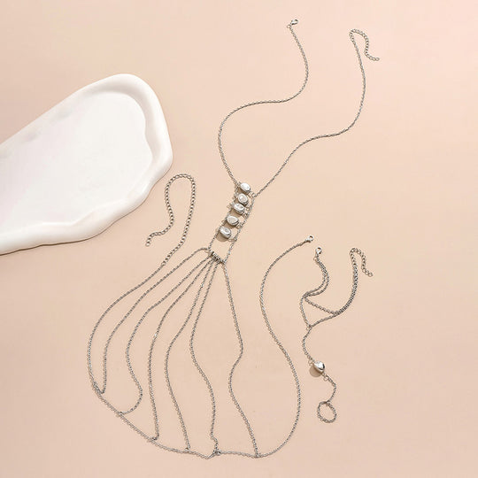 Elegant Stone Body Chain Jewelry Set – Statement Chest & Hand Chain for Women