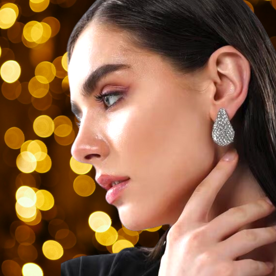 Elegant Silver Paved Crystal Earrings – Luxury Statement Studs for Women