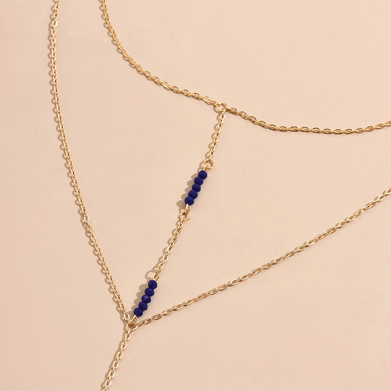 Gold Body Chain Set with Blue Beads – Elegant Layered Chest, Belly & Hand Jewelry