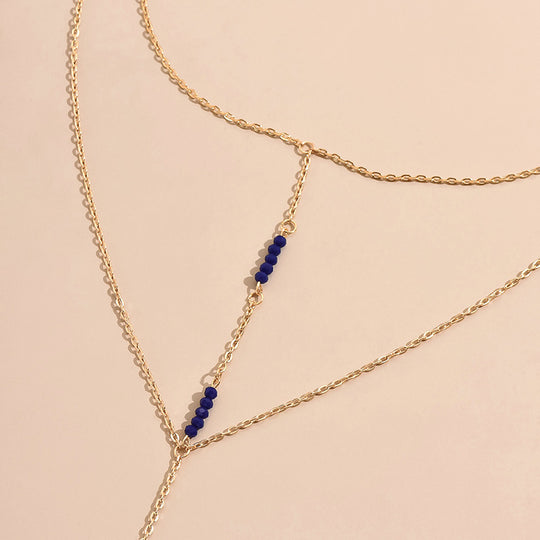 Gold Body Chain Set with Blue Beads – Elegant Layered Chest, Belly & Hand Jewelry