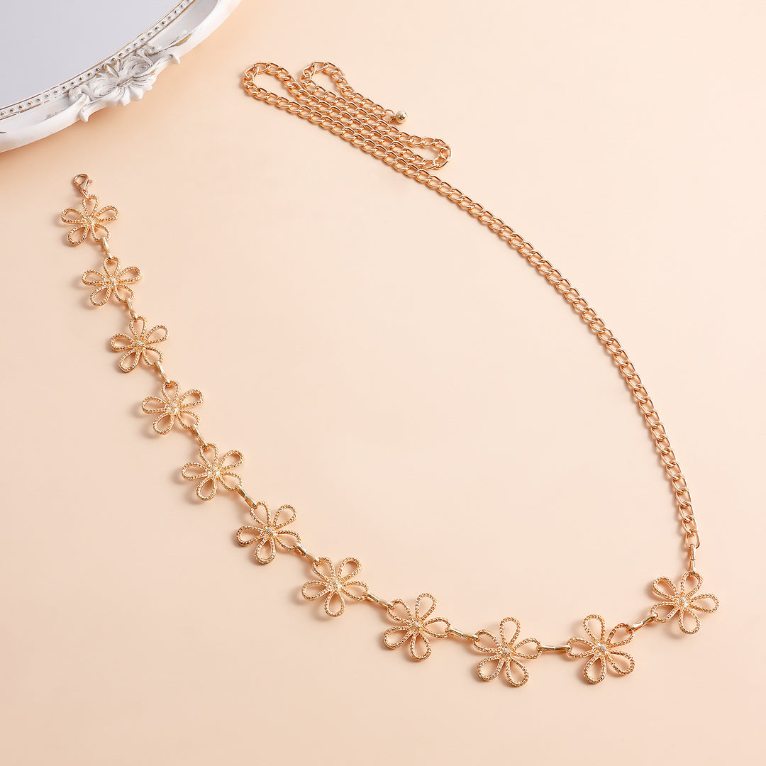 Gold Flower Waist Chain – Dainty Floral Belly Chain for Beachwear & Summer Outfits