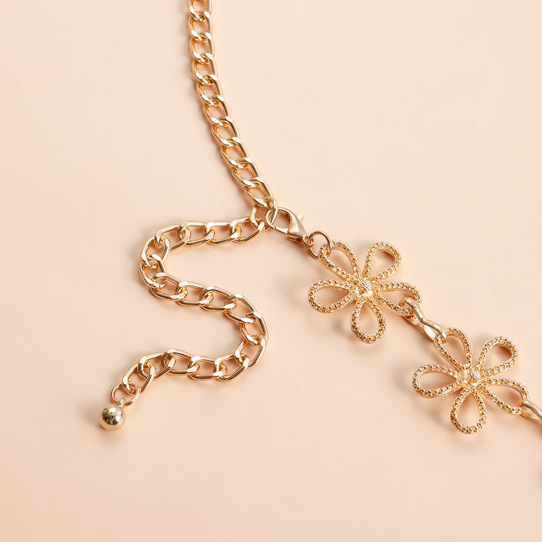 Gold Flower Waist Chain – Dainty Floral Belly Chain for Beachwear & Summer Outfits
