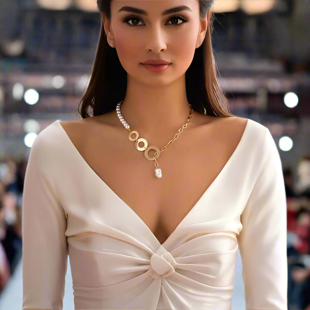 Gold & Pearl Hoop Chain Necklace – Modern Statement Jewelry