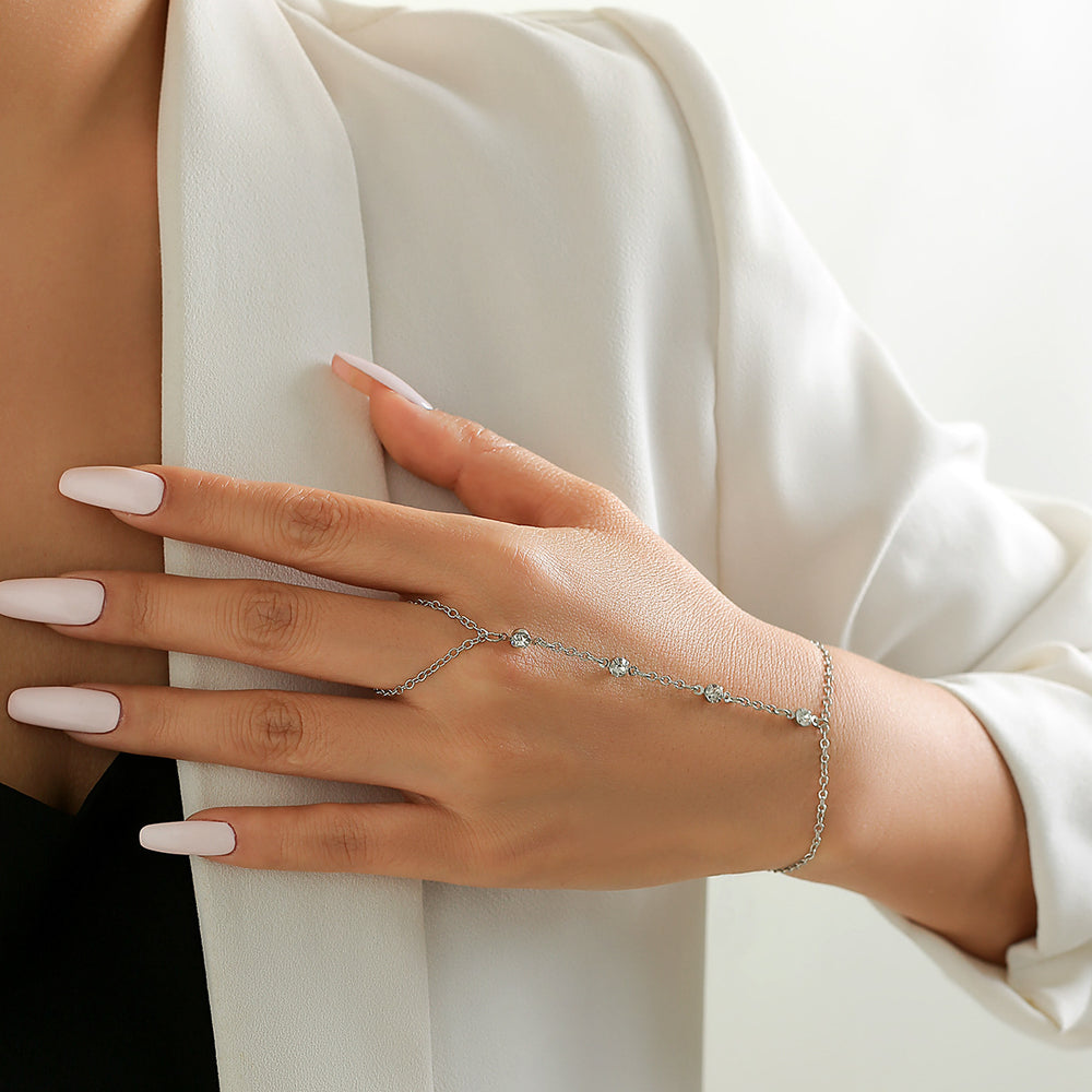 Gold & Silver Crystal Hand Chain Bracelet - Elegant Harness