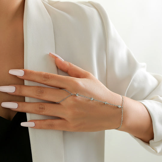 Gold & Silver Crystal Hand Chain Bracelet - Elegant Harness