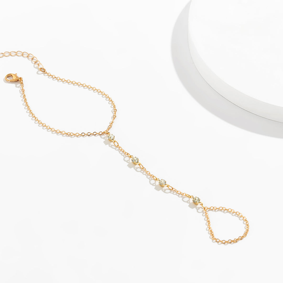 Gold & Silver Crystal Hand Chain Bracelet - Elegant Harness