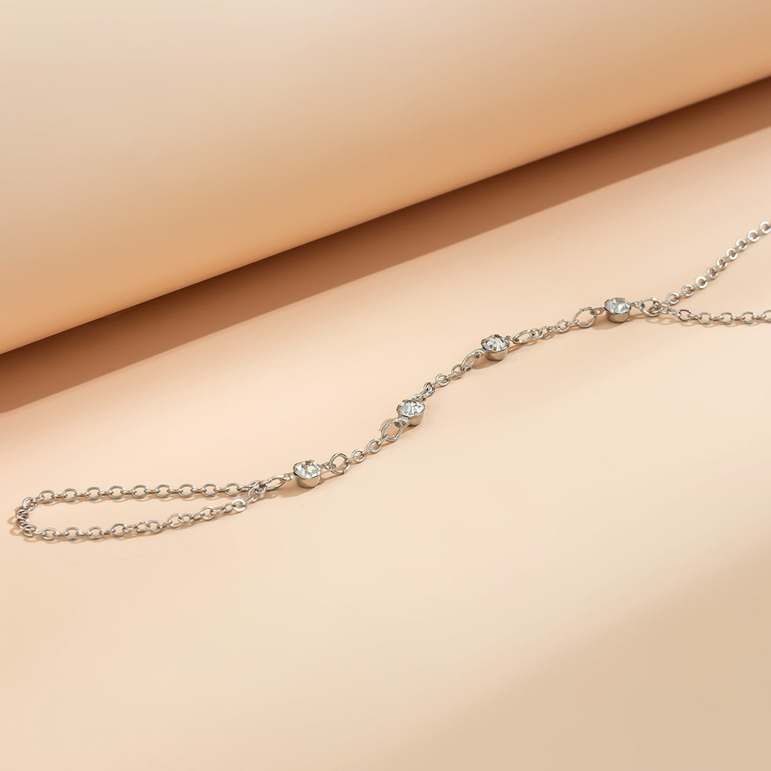 Gold & Silver Crystal Hand Chain Bracelet - Elegant Harness