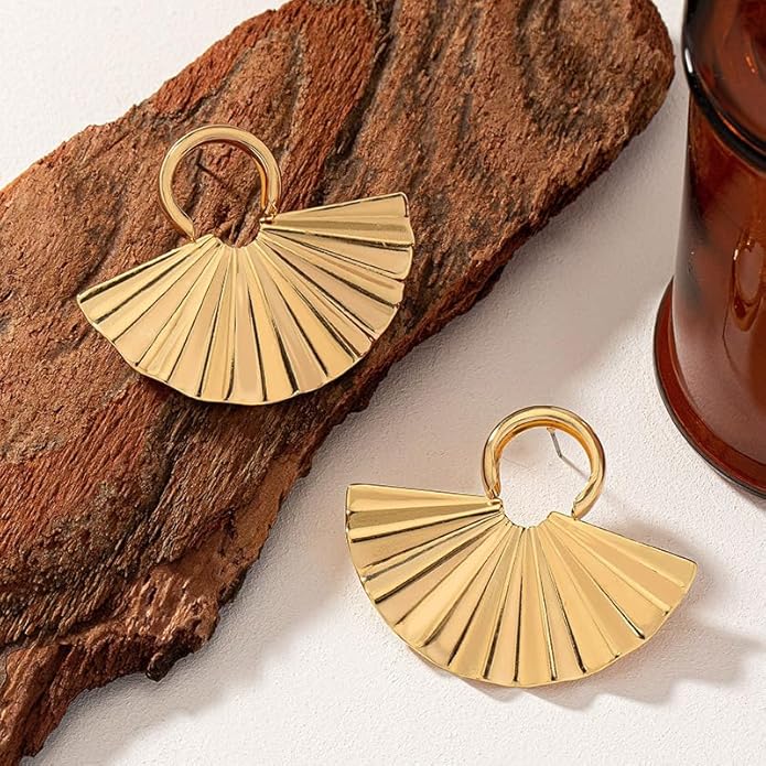 Gold & Silver Fan-Shaped Statement Earrings – Bold & Elegant Jewelry