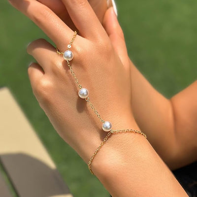 Gold & Silver Pearl Hand Chain Bracelet – Elegant Finger Harness Jewelry