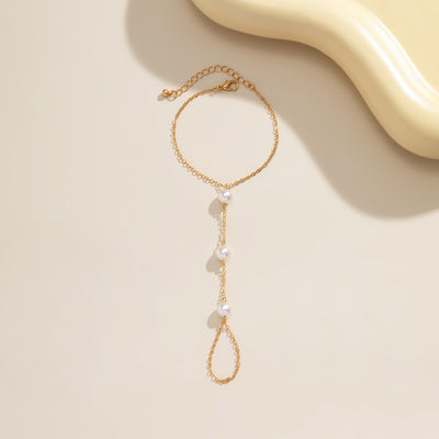 Gold & Silver Pearl Hand Chain Bracelet – Elegant Finger Harness Jewelry