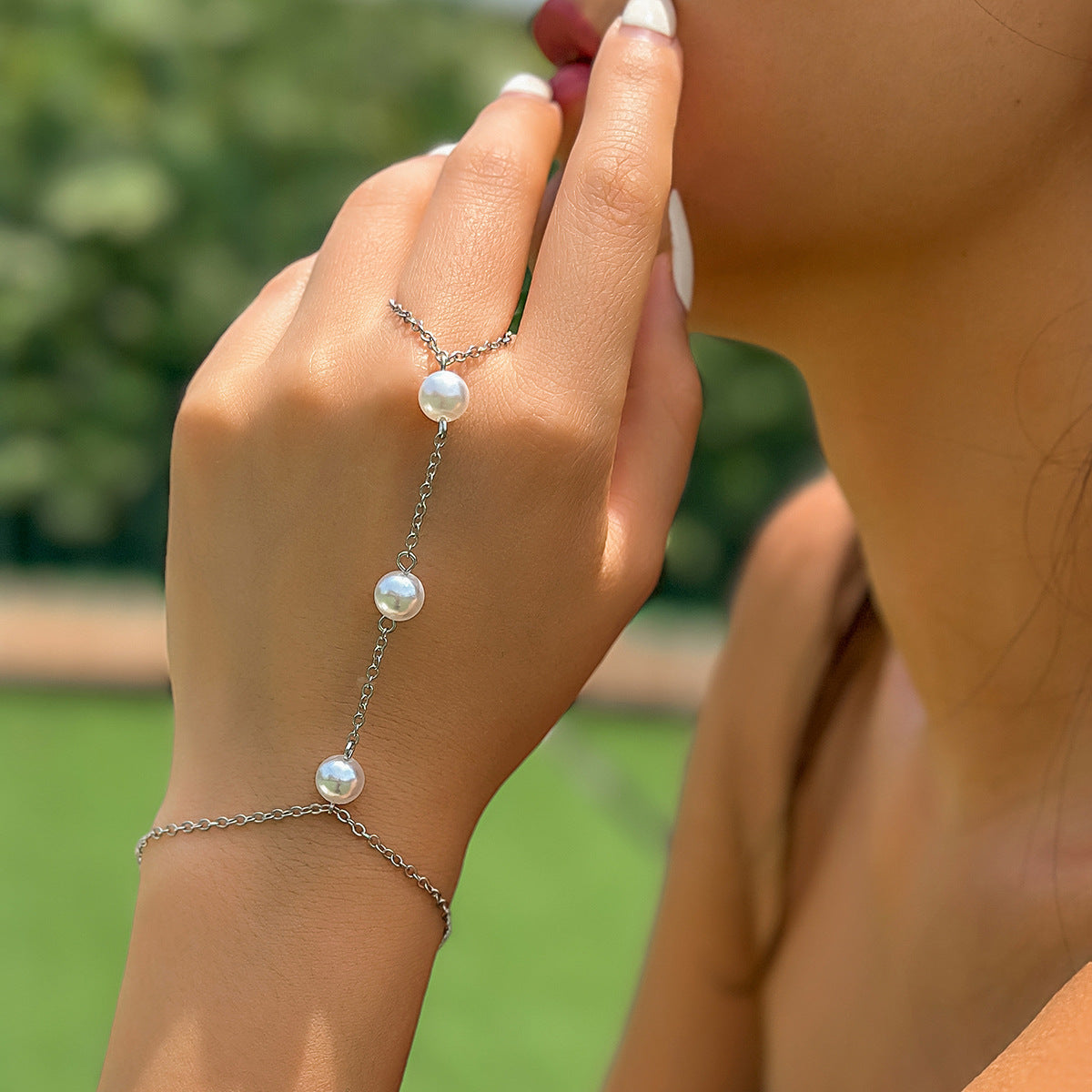 Gold & Silver Pearl Hand Chain Bracelet – Elegant Finger Harness Jewelry