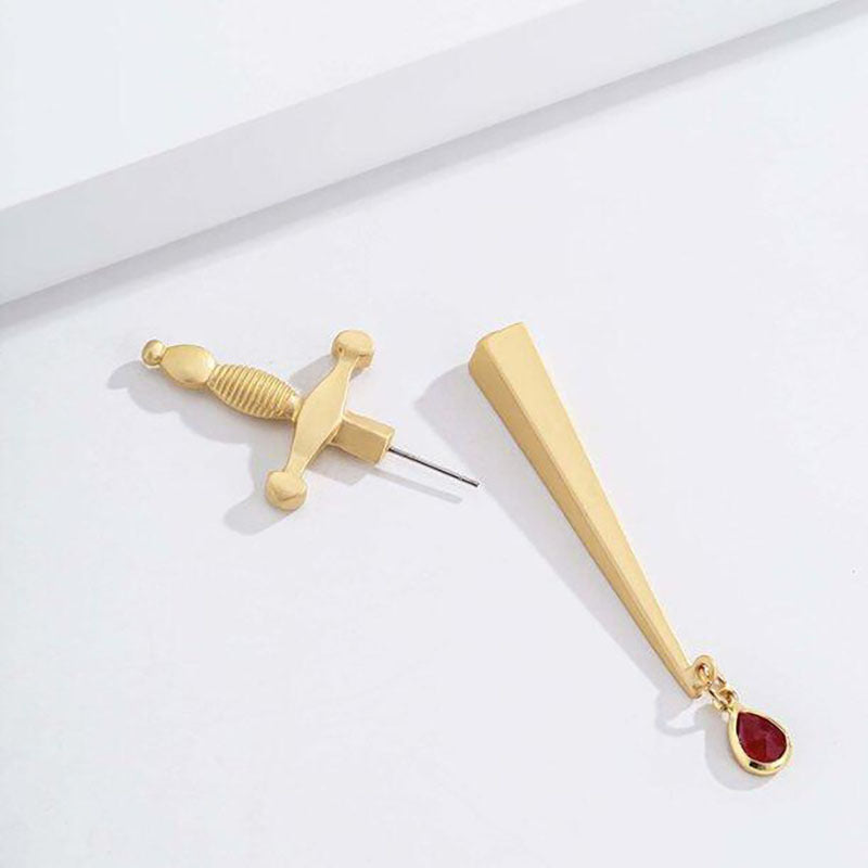 Gold/Silver Sword Dagger Earring – Bold Statement Jewelry with Gemstone Drop