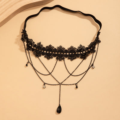 Gothic Black Lace Thigh Garter – Chain Drop Leg Jewelry for Women