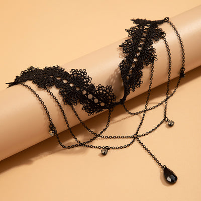 Gothic Black Lace Thigh Garter – Chain Drop Leg Jewelry for Women