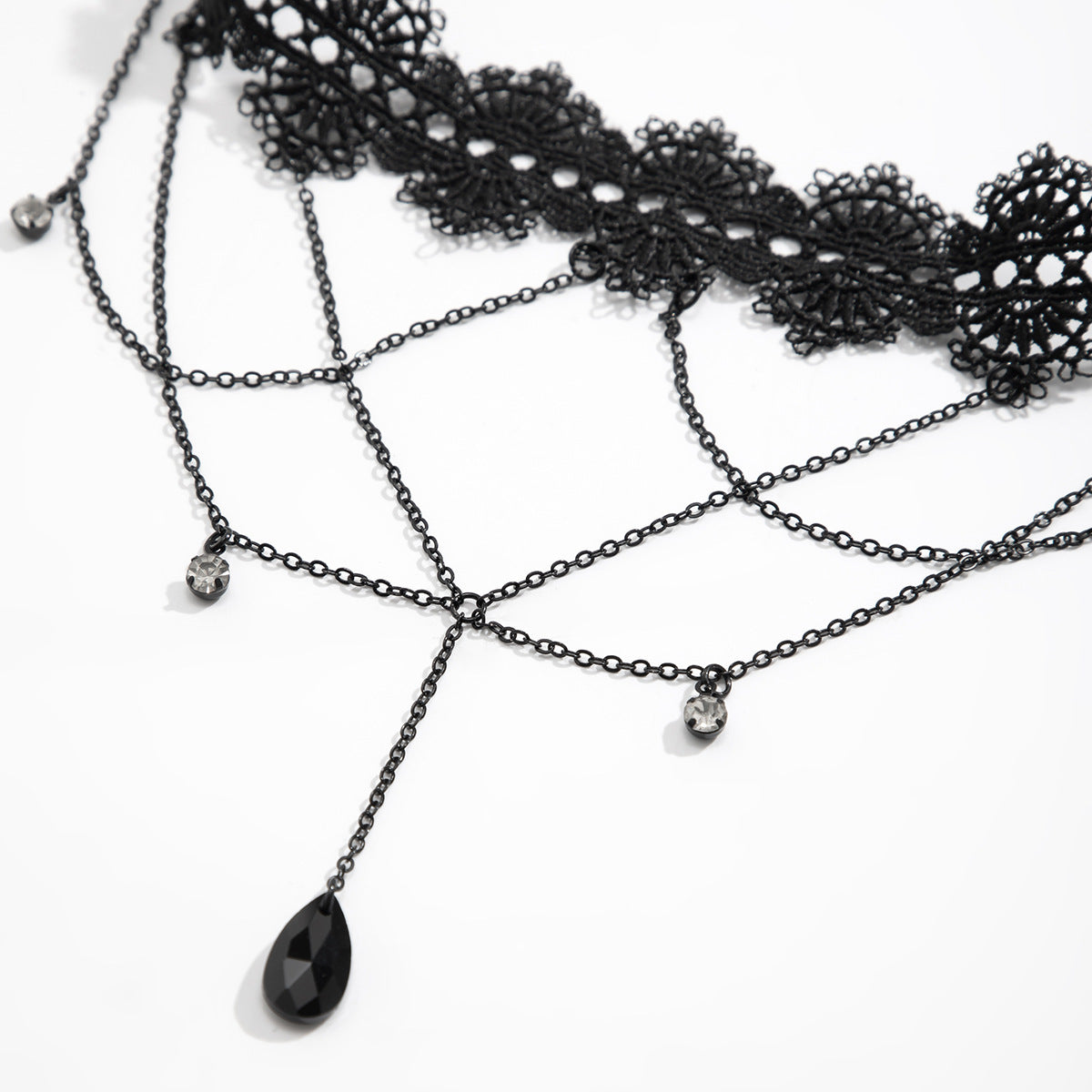 Gothic Black Lace Thigh Garter – Chain Drop Leg Jewelry for Women
