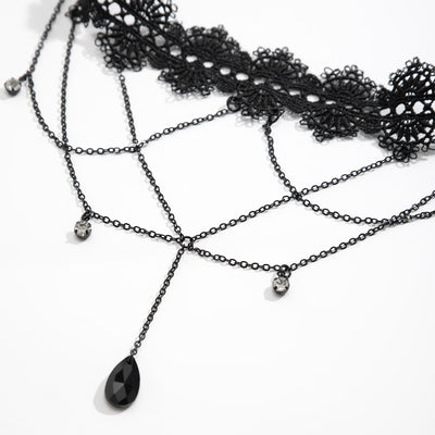 Gothic Black Lace Thigh Garter – Chain Drop Leg Jewelry for Women