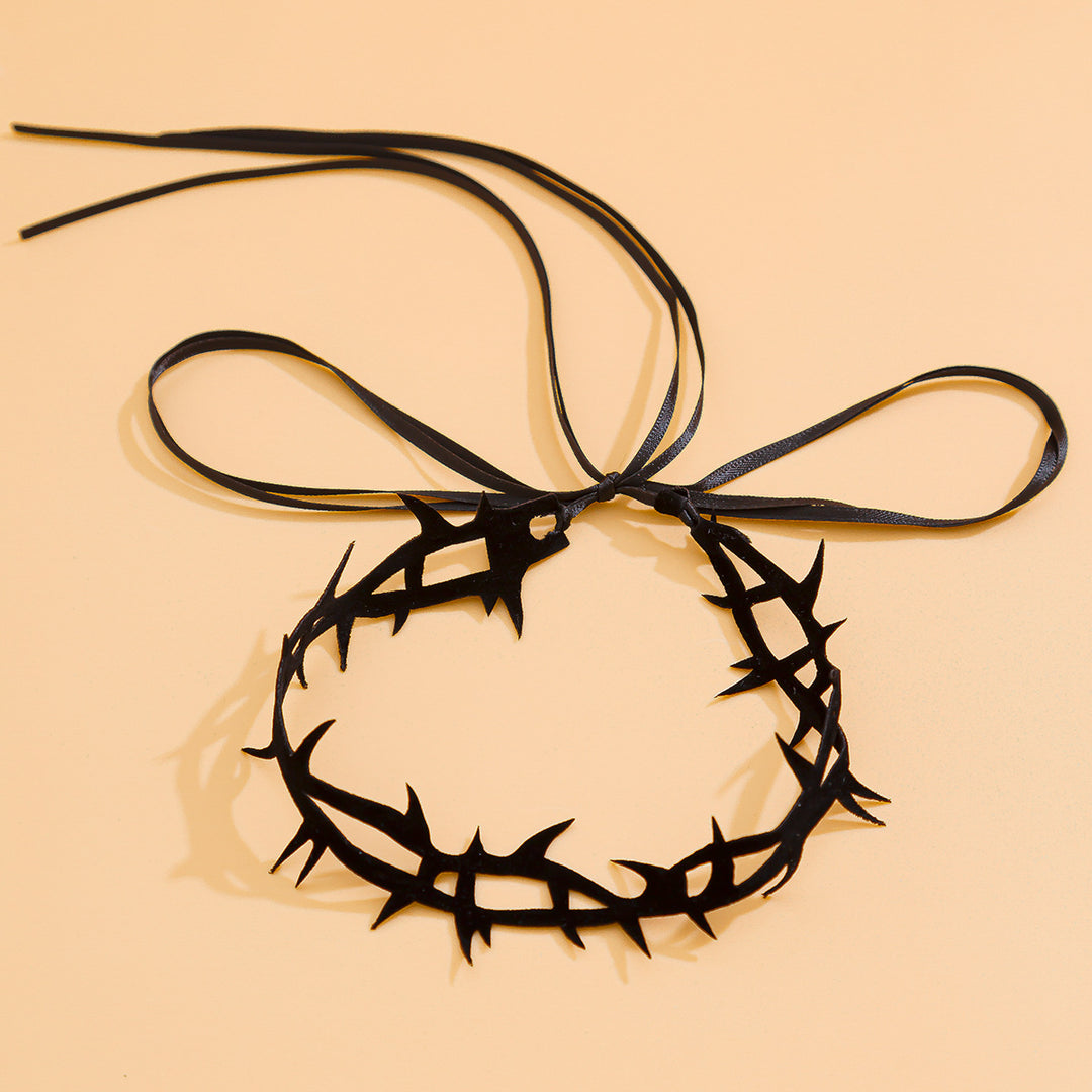 Gothic Thorn Thigh Garter - Black Spike Band with Ribbon Ties