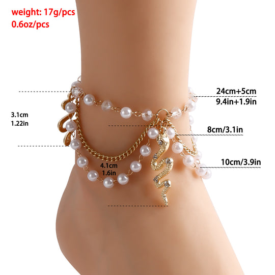 Luxury Pearl & Gold Snake Chain Anklet - Layered for Women