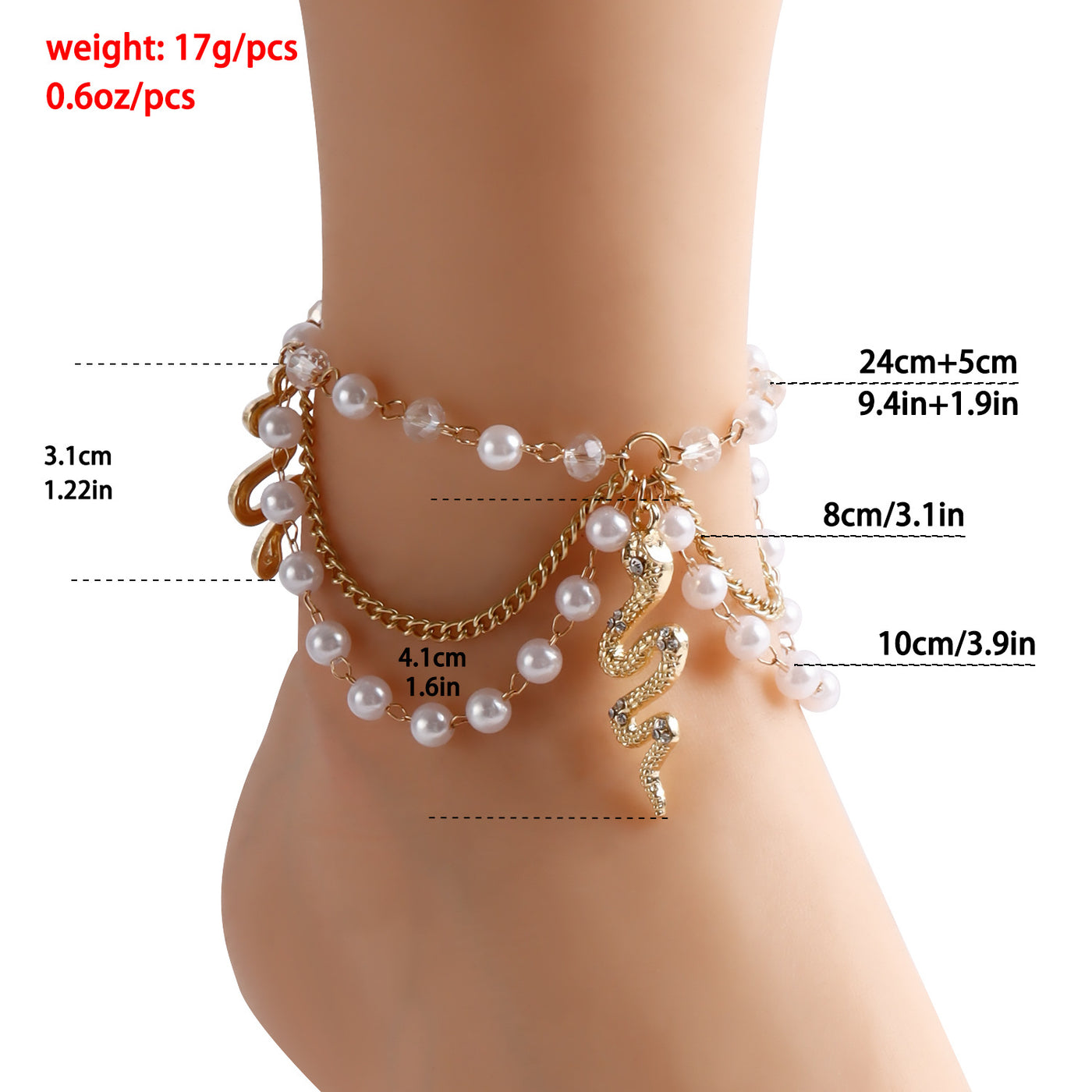 Luxury Pearl & Gold Snake Chain Anklet – Layered Anklet for Women