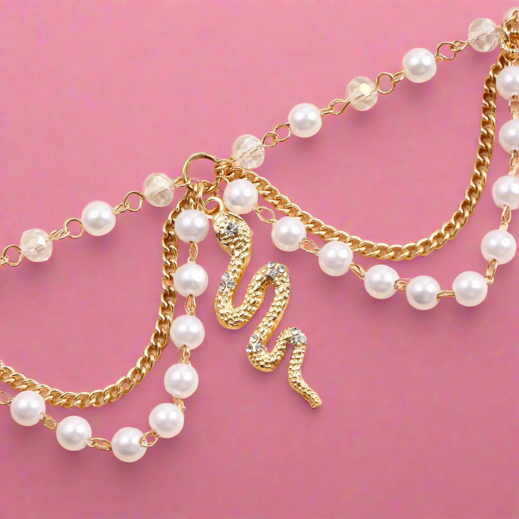 Luxury Pearl & Gold Snake Chain Anklet - Layered for Women