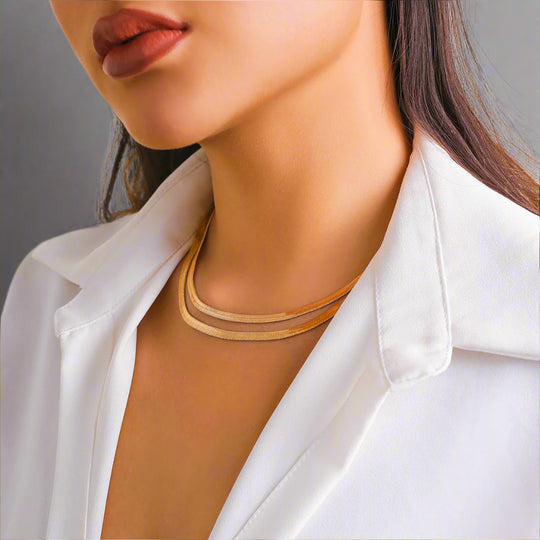 Multi-Layer Chain Choker Necklace – Elegant Gold & Silver Statement Jewelry