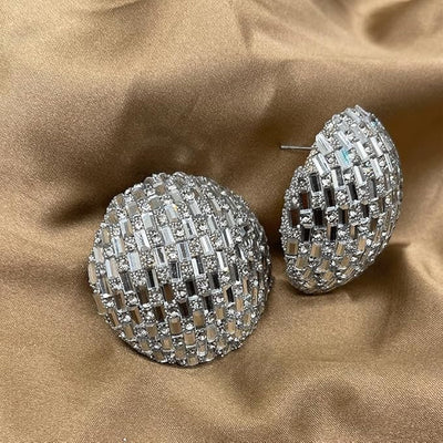 Silver Oversized Crystal Stud Earrings – Bold & Elegant Statement Jewelry
