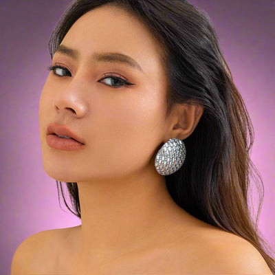 Silver Oversized Crystal Stud Earrings – Bold & Elegant Statement Jewelry