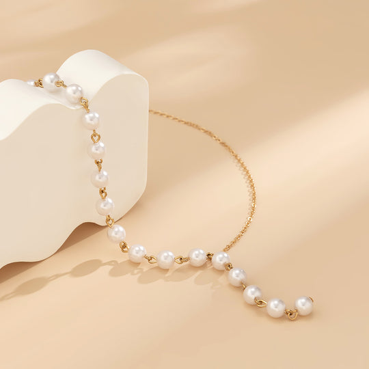 Boho Gold Plated Pearl Chain Y Necklace - Elegant Jewelry for Women