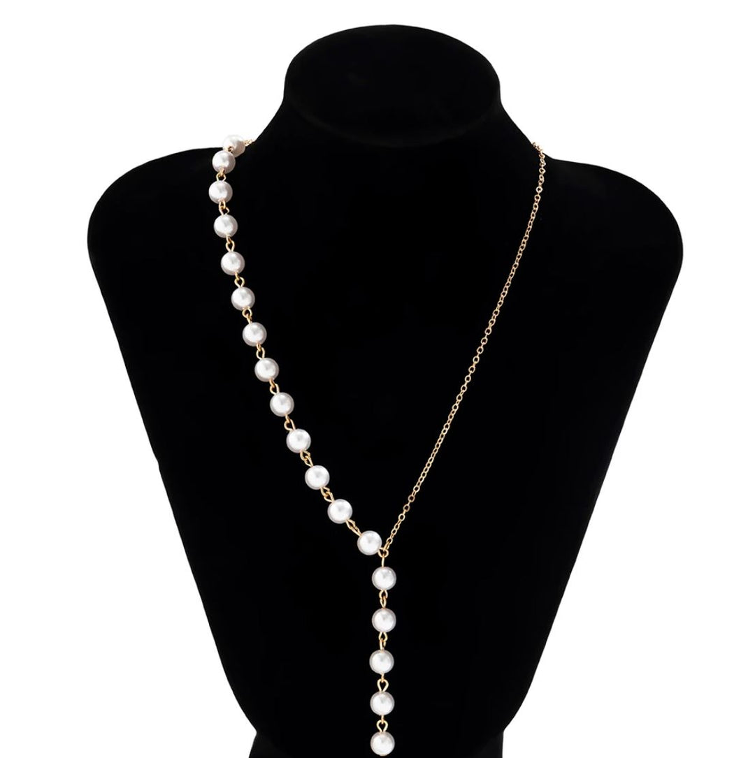 Boho Gold Plated Pearl Chain Y Necklace - Elegant Jewelry for Women