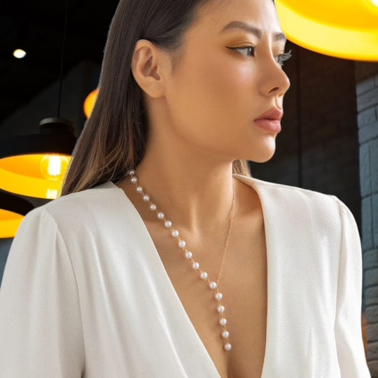 Boho Gold Plated Pearl Chain Y Necklace - Elegant Jewelry for Women