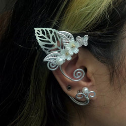 Chic Pearl Charm Floral Butterfly Ear Wrap Earring | Butterfly Tassel Style Zircon Earrings | Silver Plated Butterfly Wing Ear Cuff