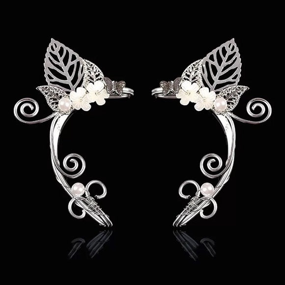 Chic Pearl Charm Floral Butterfly Ear Wrap Earring | Butterfly Tassel Style Zircon Earrings | Silver Plated Butterfly Wing Ear Cuff