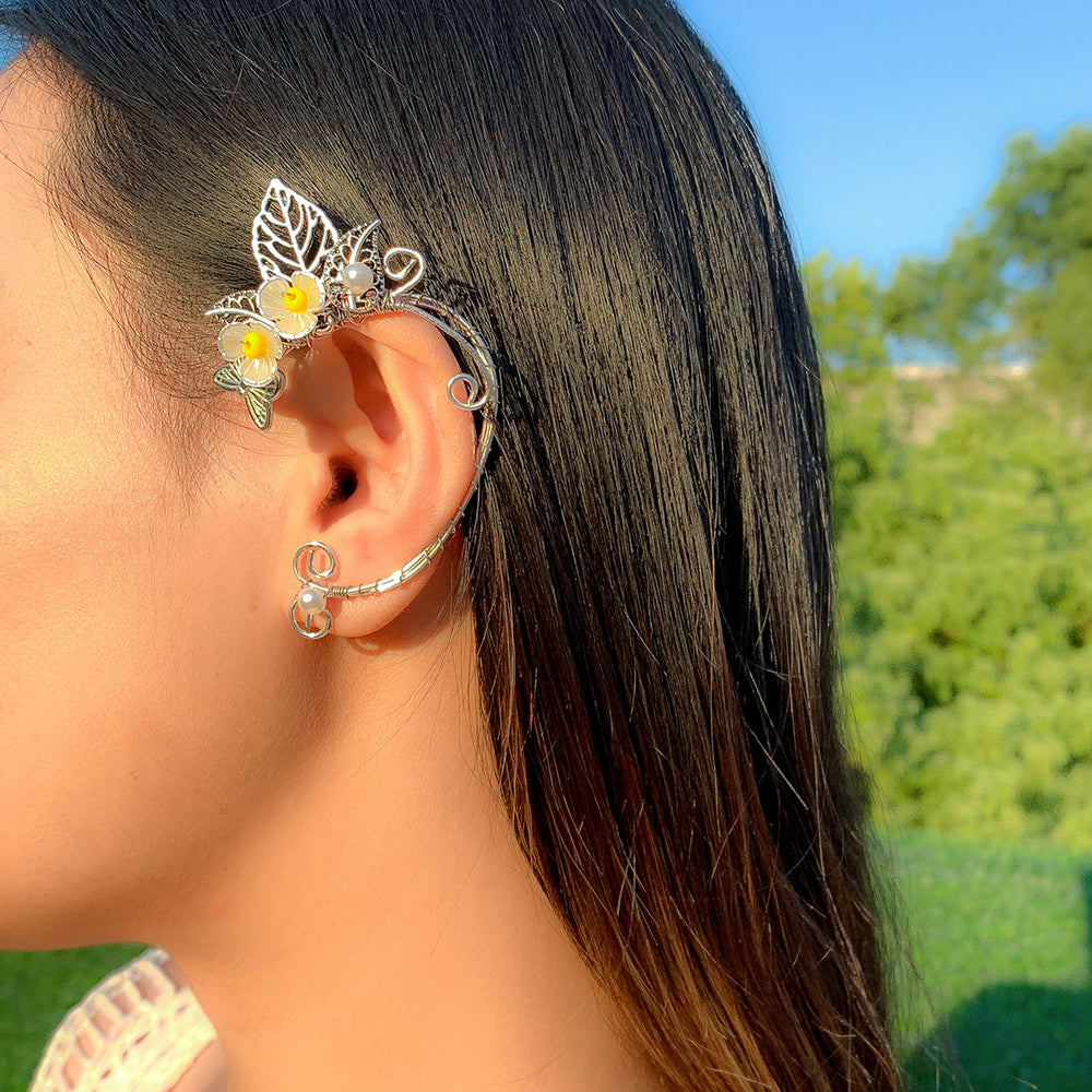 Butterfly Ear Wrap – Single Pearl Charm Floral Wing Ear Cuff