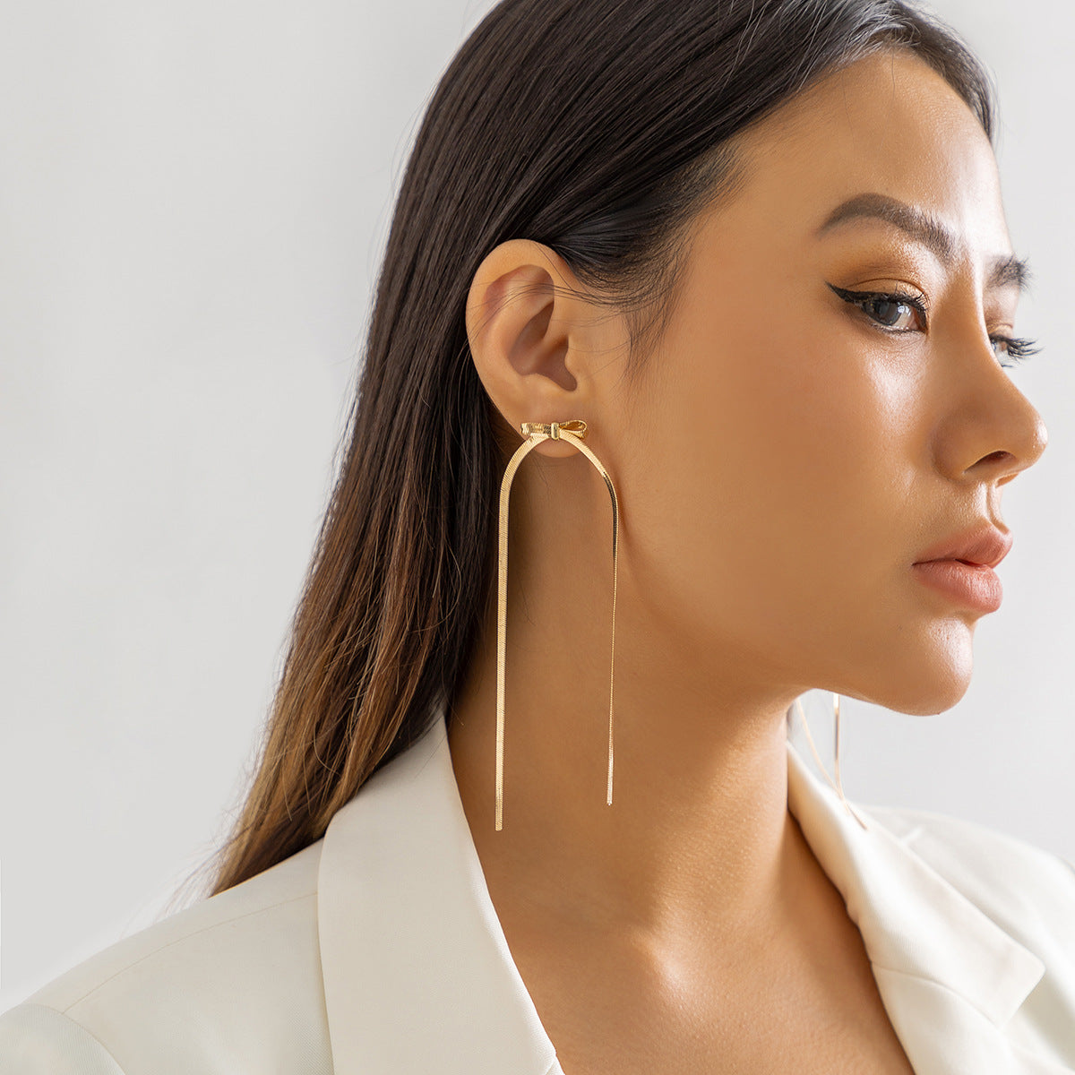 Bow Herringbone Chain Dangle Earrings | Bow Chain Dangle Earrings