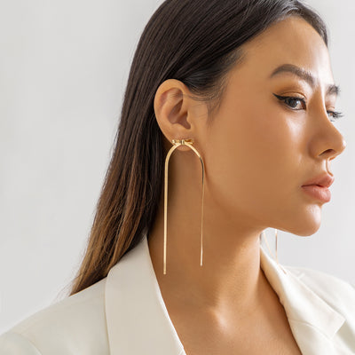 Bow Herringbone Chain Dangle Earrings | Bow Chain Dangle Earrings