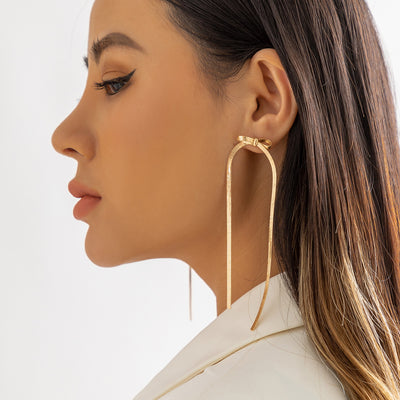 Bow Herringbone Chain Dangle Earrings | Bow Chain Dangle Earrings