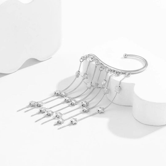 Star Chain Hook Ear Cuff | Sterling Silver Ear Cuff | Tassel Ear Cuff | Dangle Ear Wrap | Crystal Ear Cuff | Gift for Her | (1PC)